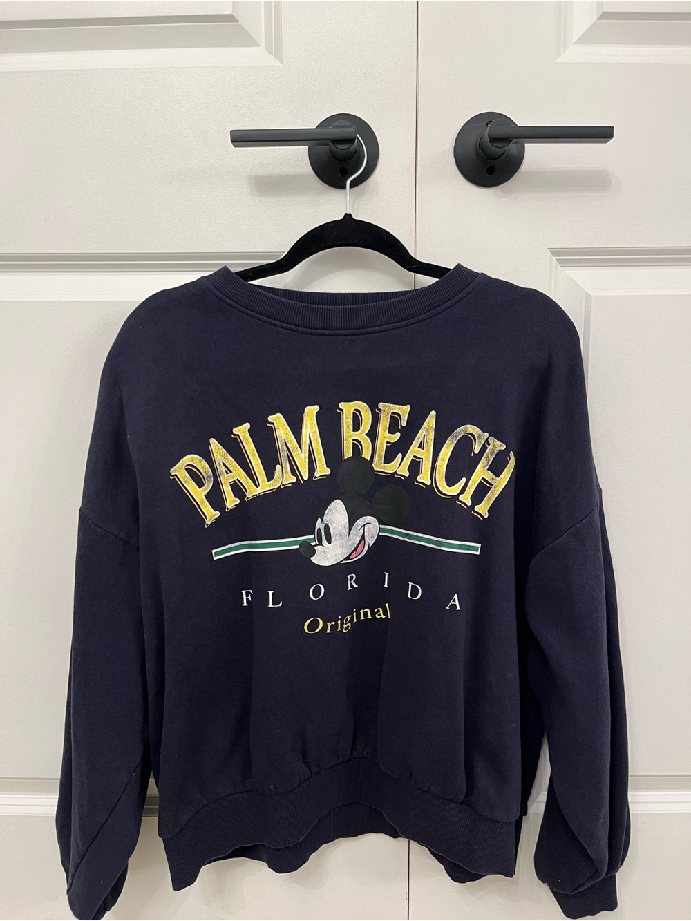 H&M Navy Crewneck Sweatshirt with Yellow Palm Beach Graphic - Picture 1 of 2